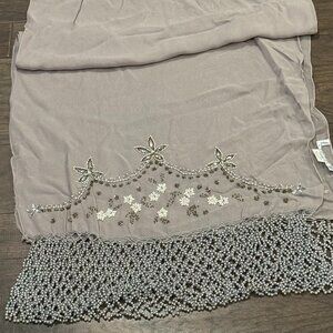 Sue Wong SILK Scarf Shawl 7 Runner Evening Large Hand Beade Platinum Silver Grey